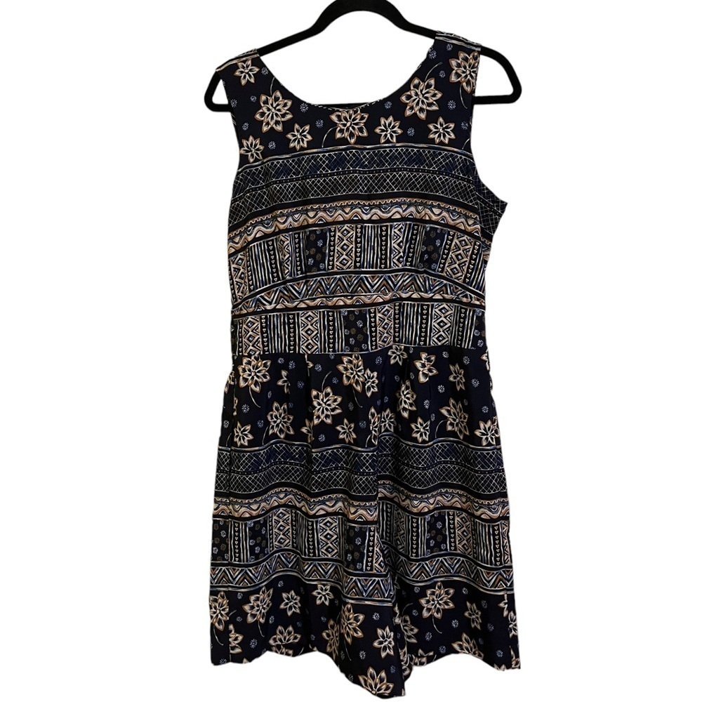 90s boho tribal print navy romper with cutout